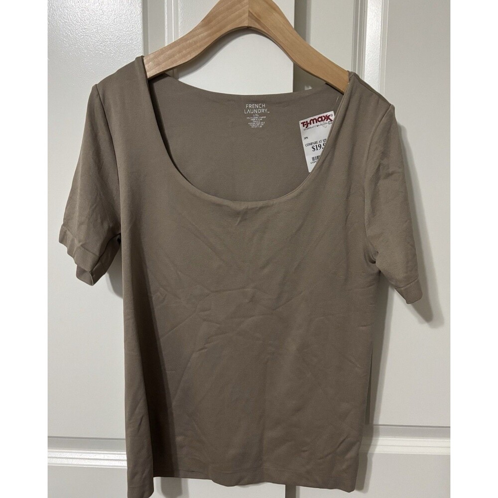 FRENCH LAUNDRY Women’s Brown Scoop Neck Short Sleeve Knit Tunic Top Size L / XL